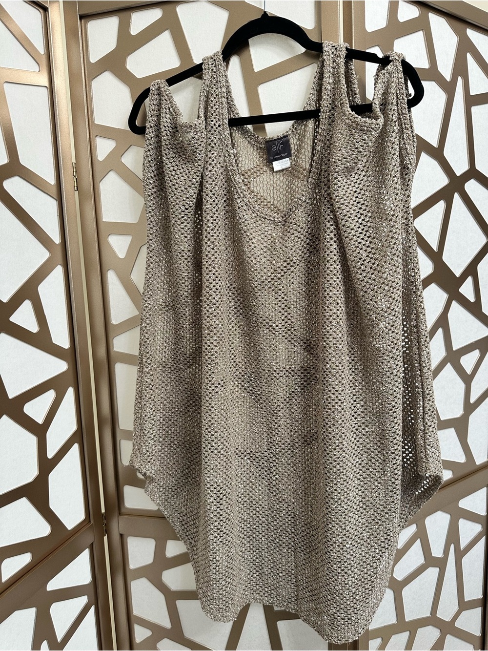 Elif Knit Sleeveless Tunic in Light Beige/ Gold Swim Coverup
